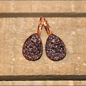 Rose Gold Teardrop Druzy Earrings